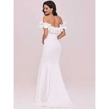 Ever-Pretty Off Shoulder Ruffle Sleeve Bodycon Party Dress Formal Dresses for Women White US6