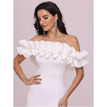 Ever-Pretty Off Shoulder Ruffle Sleeve Bodycon Party Dress Formal Dresses for Women White US6