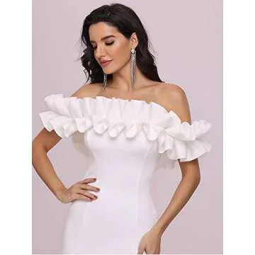 Ever-Pretty Off Shoulder Ruffle Sleeve Bodycon Party Dress Formal Dresses for Women White US6