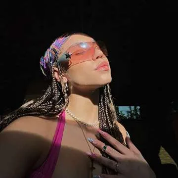 Rmerom Y2K Sunglasses for Women,Rimless Shield Wrap Around Sunglasses 2000S Trendy Oversized Fashion Frameless Tea-Pink Y2K Glasses Shades