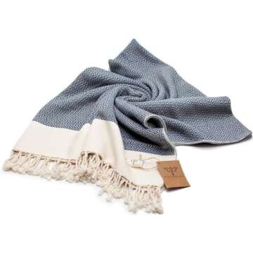 SMYRNA TURKISH COTTON Throw Blanket Vintage Series, 50x60 inch, Outdoor Blankets, Throws and Blankets for Couch, Sofa, Bed, Chair, Beach Picnic, Travel Boho Turkish Blanket Throw, Navy