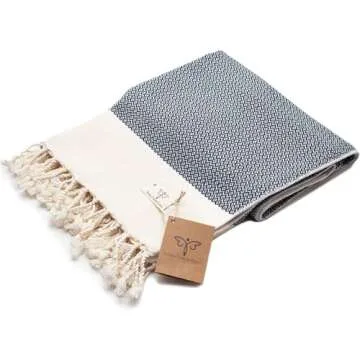 SMYRNA TURKISH COTTON Throw Blanket Vintage Series, 50x60 inch, Outdoor Blankets, Throws and Blankets for Couch, Sofa, Bed, Chair, Beach Picnic, Travel Boho Turkish Blanket Throw, Navy