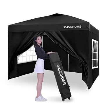 OASISHOME Pop-up Gazebo Instant Portable Canopy Tent 10'x10', with 4 Sidewalls, Windows, Wheeled Bag...
