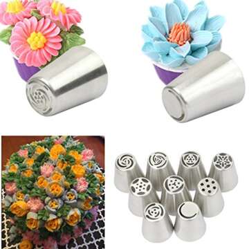 Cofe-BY Russian Piping Tips Cake Decorating Kits 21-Pcs Set for Home Baking DIY Tool Rose Tulip Icing Piping Nozzles Tip (9 Russian Tips 10 Disposable Pastry Bags 2 Tri-Color Coupler)