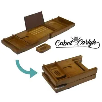 Cabot & Carlyle Luxury Bath Caddy Tray for Tub | Bath Table | Premium Bamboo Bathtub Tray for Tub | Fits All Bath Accessories Wine Glass, Books, Tablets, Cellphones, Shampoo | Bath Shelf Foldable.