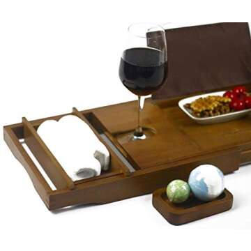 Cabot & Carlyle Luxury Bath Caddy Tray for Tub | Bath Table | Premium Bamboo Bathtub Tray for Tub | Fits All Bath Accessories Wine Glass, Books, Tablets, Cellphones, Shampoo | Bath Shelf Foldable.