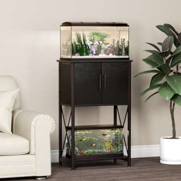 Herture 5-10 Gallon Fish Tank Stand, Metal Double Aquarium Stand with Cabinet for Fish Tank Accessor...