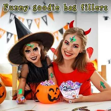 60Pcs Halloween Party Favors for Kids, Light Up Rings Bulk Toys Halloween Treats Non Candy, 50 Led Flashing Rings & 10 Luminous Tattoos, Halloween Goodie Bag Fillers Glow In The Dark Party Supplies