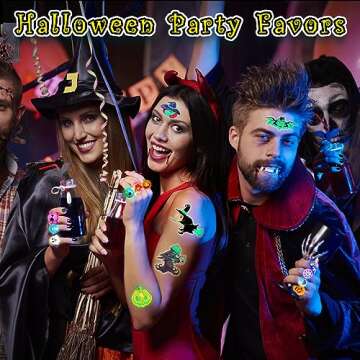 60Pcs Halloween Party Favors for Kids, Light Up Rings Bulk Toys Halloween Treats Non Candy, 50 Led Flashing Rings & 10 Luminous Tattoos, Halloween Goodie Bag Fillers Glow In The Dark Party Supplies
