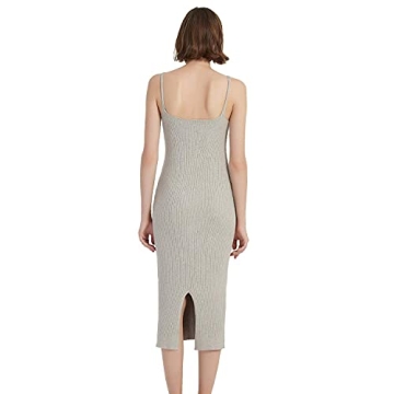 RZIV Women's Sleeveless Sweater Dress Knit Slim V Neck Bodycon Midi Stretchable Elasticity Slim Fits Khaki