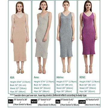 RZIV Women's Sleeveless Sweater Dress Knit Slim V Neck Bodycon Midi Stretchable Elasticity Slim Fits Khaki