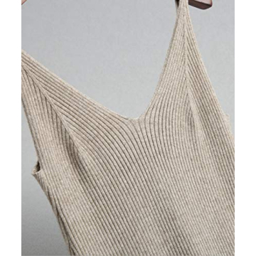 RZIV Women's Sleeveless Sweater Dress Knit Slim V Neck Bodycon Midi Stretchable Elasticity Slim Fits Khaki