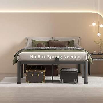 MAF 14 Inch Queen Metal Platform Bed Frame with Round Corner Legs, 3000 LBS Heavy Duty Steel Slats S...