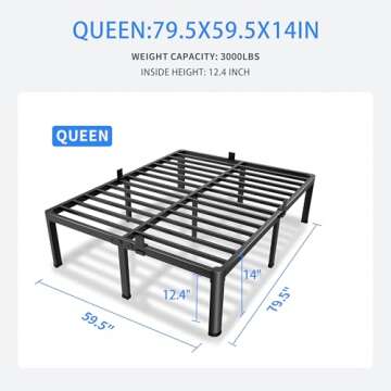MAF 14 Inch Queen Metal Platform Bed Frame with Round Corner Legs, 3000 LBS Heavy Duty Steel Slats Support, Noise Free, No Box Spring Needed, Easy Assembly