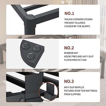 MAF 14 Inch Queen Metal Platform Bed Frame with Round Corner Legs, 3000 LBS Heavy Duty Steel Slats Support, Noise Free, No Box Spring Needed, Easy Assembly