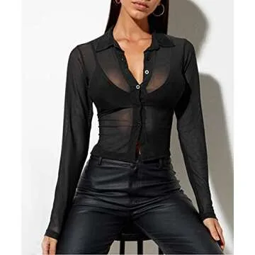 Chic Y2k Cardigan Mesh Button Down Blouse for Women