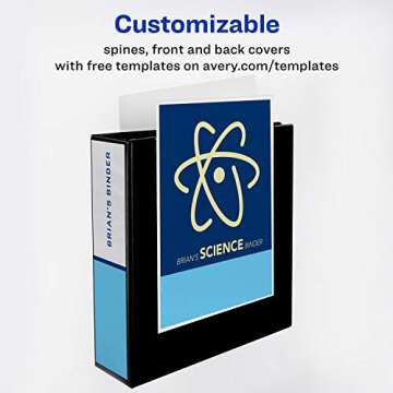 Avery 17050 Durable View Binder, 3" Slant Rings, Black, Pack of 4