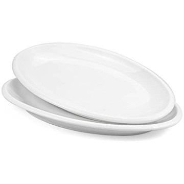 Yesland 2 Pack 16" Porcelain Large Oval Serving Plates, White Oval Serving Platters Dishes for Servi...