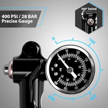 Hycline High Pressure Shock Pump with Gauge: 400 PSI Mini Pump for Mountain Bike
