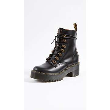 Dr. Martens Women's Leona Leather Heeled Boot, Black Smooth, 5