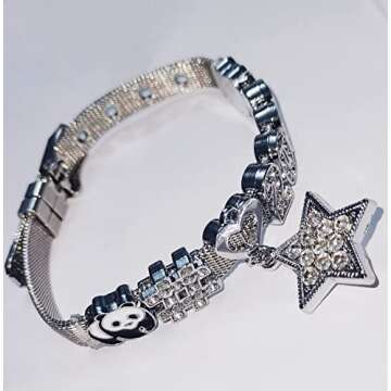PEAINJ Y2K Star Bracelet for Women Y2k Jewelry, Rhinestone Panda Bracelet Y2k Accessories Silver (1)