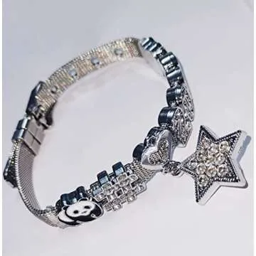 PEAINJ Y2K Star Bracelet for Women Y2k Jewelry, Rhinestone Panda Bracelet Y2k Accessories Silver (1)