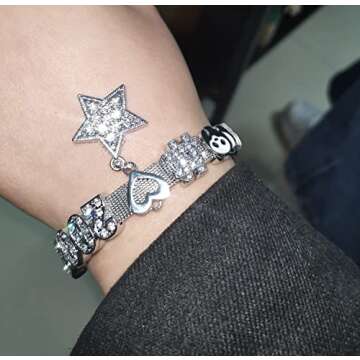 PEAINJ Y2K Star Bracelet for Women Y2k Jewelry, Rhinestone Panda Bracelet Y2k Accessories Silver (1)