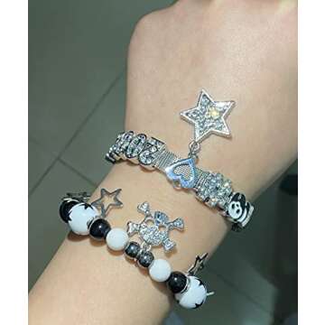 PEAINJ Y2K Star Bracelet for Women Y2k Jewelry, Rhinestone Panda Bracelet Y2k Accessories Silver (1)