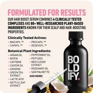 BOLDIFY Hair Growth Serum - 2 oz, 30 Natural Boosters + 4 Clinically Proven Peptides, Lightweight Non-Greasy Scalp Treatment for Thicker, Fuller Hair for Women & Men