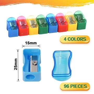 gsnma 96 PCS Coloured Plastic Pencil Sharpener with Removable Covers, Plastic Manual Pencil Sharpene...