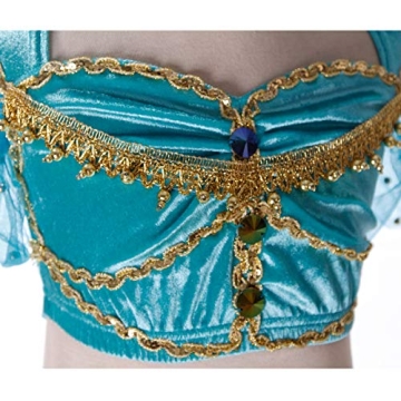 MISI CHAO Belly Dance Jasmine Costume - Aladdin Halloween Outfit Princess Costumes Teal for Women(L)