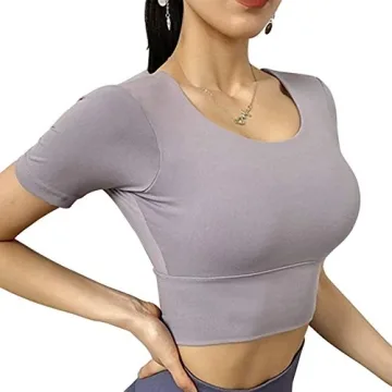 Hopgo Women's Criss Cross Padded Yoga Shirts for Workouts