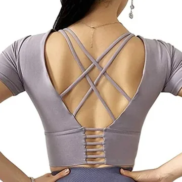 Hopgo Women's Criss Cross Padded Yoga Shirts for Workouts
