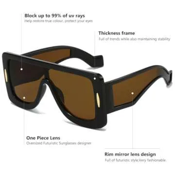 GFUIARA Trendy Anagram Mask Sunglasses for Women Men Oversized Flat Top Fashion Shield Sun Glasses UV Protection Sunnies