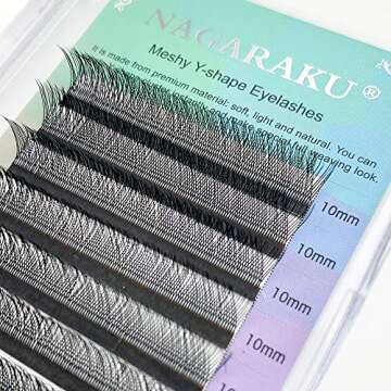 NAGARAKU 5 Trays yy Eyelash Extensions y lash 0.07mm D curl 9/10/11/12/13mm in 1 pack Premade 4D Easy Fan Russian Volume Cluster Faux Mink Matte Black 12 rows