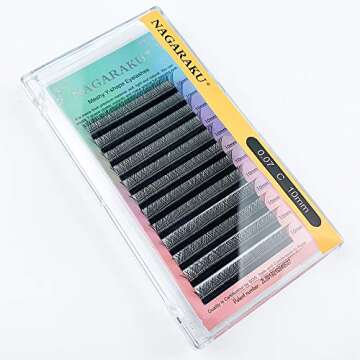 NAGARAKU 5 Trays yy Eyelash Extensions y lash 0.07mm D curl 9/10/11/12/13mm in 1 pack Premade 4D Easy Fan Russian Volume Cluster Faux Mink Matte Black 12 rows