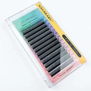 NAGARAKU 5 Trays yy Eyelash Extensions y lash 0.07mm D curl 9/10/11/12/13mm in 1 pack Premade 4D Easy Fan Russian Volume Cluster Faux Mink Matte Black 12 rows