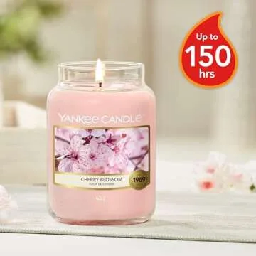 YANKEE CANDLE Large Jar Scented Candle, Cherry Blossom, Up to 150 Hours Burn Time, Glass, Pink