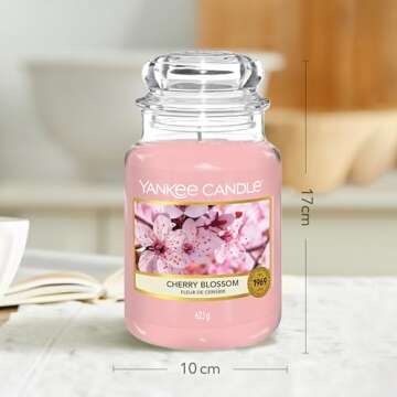 YANKEE CANDLE Large Jar Scented Candle, Cherry Blossom, Up to 150 Hours Burn Time, Glass, Pink