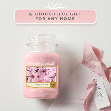 YANKEE CANDLE Large Jar Scented Candle, Cherry Blossom, Up to 150 Hours Burn Time, Glass, Pink