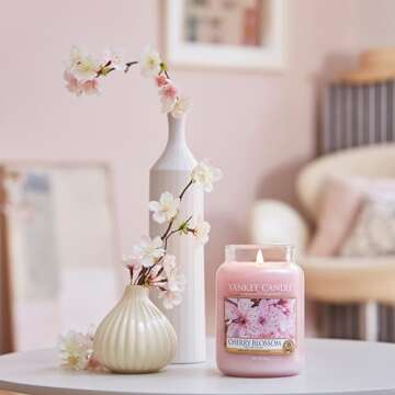 YANKEE CANDLE Large Jar Scented Candle, Cherry Blossom, Up to 150 Hours Burn Time, Glass, Pink