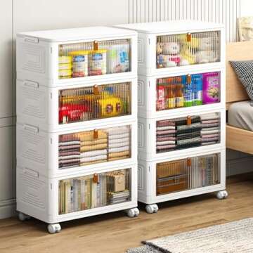 136QT Stackable Storage Bins with Lids – Versatile 4 Tier Organizers for Home and Office