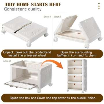 4 Tier Plastic Storage Bins with Lids - Collapsible & Wheeled