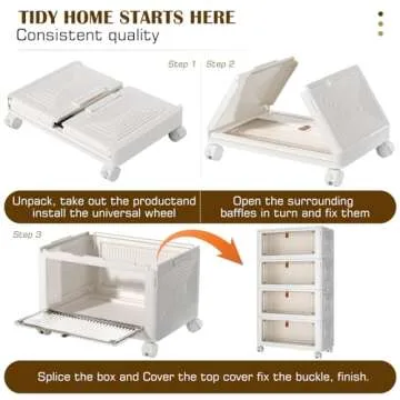 4 Tier Plastic Storage Bins with Lids - Collapsible & Wheeled