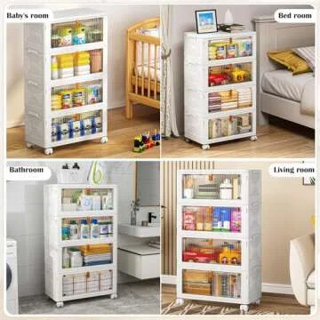 4 Tier Plastic Storage Bins with Lids - Collapsible & Wheeled