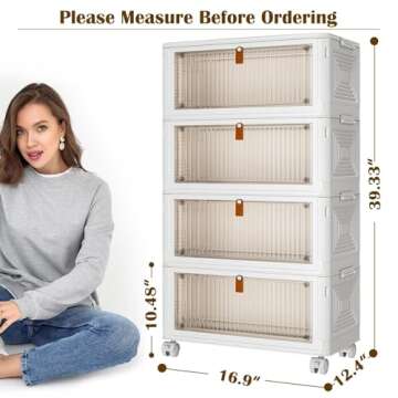 4 Tier Plastic Storage Bins with Lids - Collapsible & Wheeled