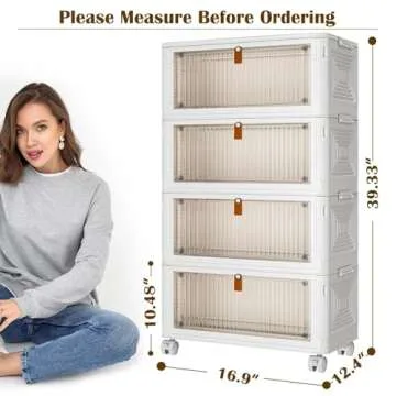 4 Tier Plastic Storage Bins with Lids - Collapsible & Wheeled