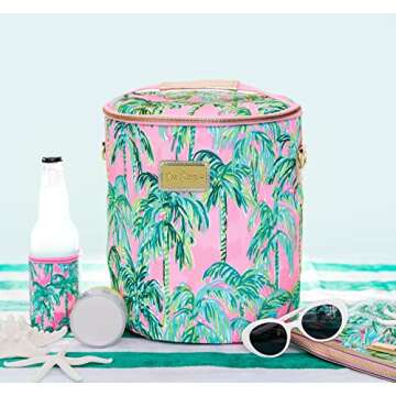 Lilly Pulitzer Pink/Green Insulated Soft Beach Cooler with Adjustable/Removable Strap and Double Zipper Close, Suite Views