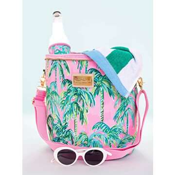 Lilly Pulitzer Pink/Green Insulated Soft Beach Cooler with Adjustable/Removable Strap and Double Zipper Close, Suite Views