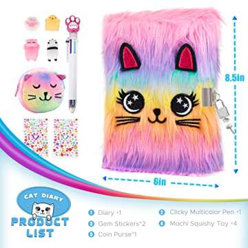 HOMICOZY Cat Diary with Lock and Keys for Girls,Plush Secret Journal for Kids with 160 Lined Pages,H...